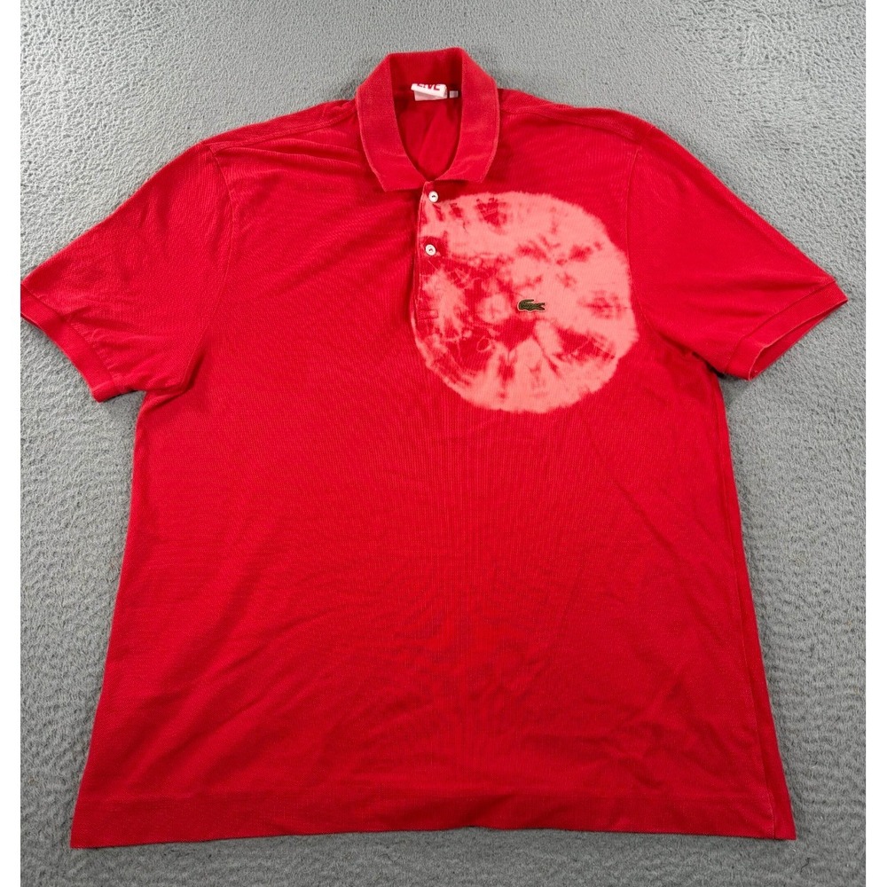 Lacoste‎ L!VE Polo Shirt Men's 7 Large Red Tie Dye Logo Short Sleeve Collared